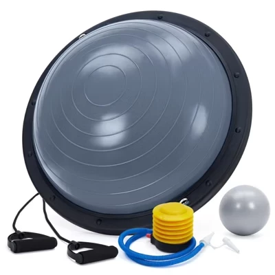 23‑дюймовый тренажер Half Balance Ball (вместимость 1600 фунтов), нескользящий мяч для полуприцепов с эспандерами, помпой и дополнительным мячом для тренировки мышц спины и всего тела