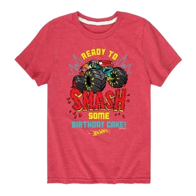 Красная футболка с коротким рукавом и рисунком Monster Trucks Ready To Smash Birthday Cake