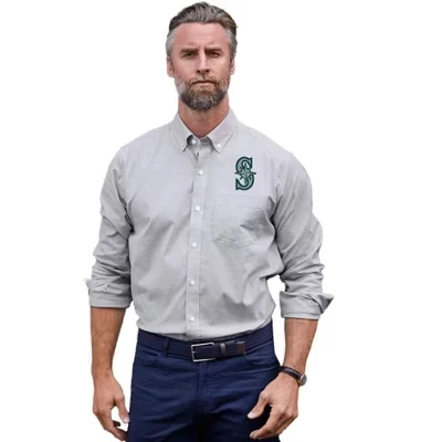 Мужская рубашка с длинным рукавом Seattle Mariners Stretch Oxford Stripe для больших и высоких мужчин.