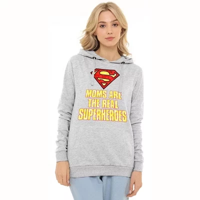 Женское худи Superman «Мамы — настоящие супергерои», серое