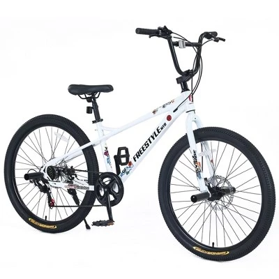 26-ДЮЙМОВЫЙ велосипед Bmx с двойными дисковыми тормозами, Детский велосипед с алюминиевыми ободами и 7-ступенчатой системой, Детский велосипед для мальчиков и девочек старше 12 лет белого цвета