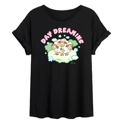 Женская футболка с объемным рисунком Day Dreaming Sheep, черная