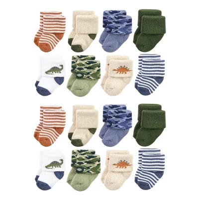 Детские носки Hudson Baby, махровые, 16 пар, с динозаврами