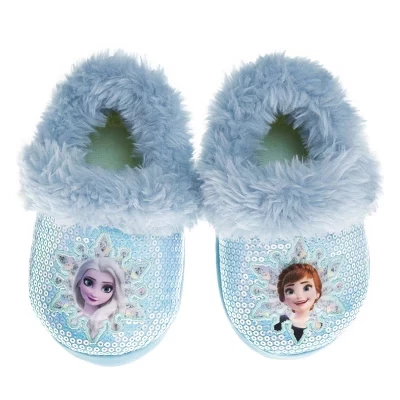 Домашние тапочки Frozen Girls - Легкие плюшевые тапочки Эльзы и Анны, комфортные мягкие домашние туфли Aline - фиолетовые (размеры для малышей 5-12), светло-голубые