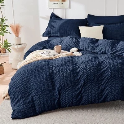 BALHAM TRADE-Комплект постельного белья из 7 предметов King Seersucker All Season Luxury Bed в чехле для спальни синего цвета