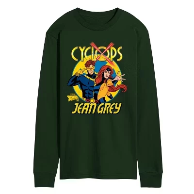 Мужская футболка Cyclops And Jean серого цвета с длинным рукавом и рисунком зеленого цвета