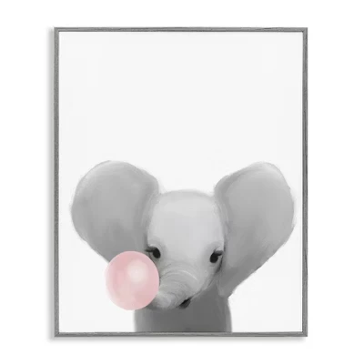 Слоненок с розовой жевательной резинкой Safari Animal в рамке Giclee Art gray