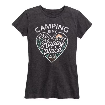 Женская футболка Camping Is My Happy Place с коротким рукавом и графическим рисунком heather charcoal