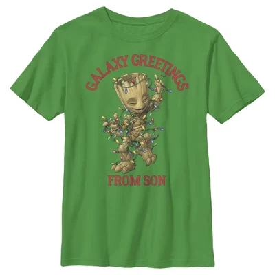 Рождественская футболка для мальчика Groot Galaxy Greetings Son зеленого цвета