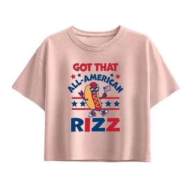Футболка All American Rizz Hotdog с коротким рукавом и квадратным рисунком розового цвета