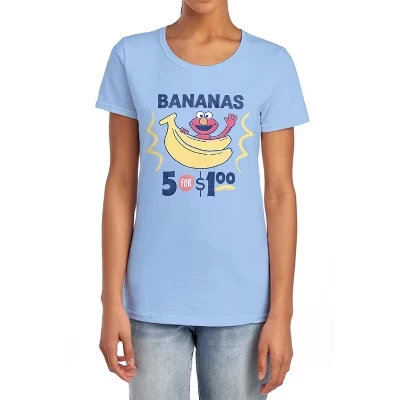 Женская винтажная футболка с надписью Elmo's Bananas светло-голубого цвета