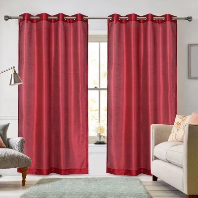 Пара роскошных штор Ruthy's Textile с люверсами из искусственного шелка размером 54 x 84 дюйма каждая красного цвета