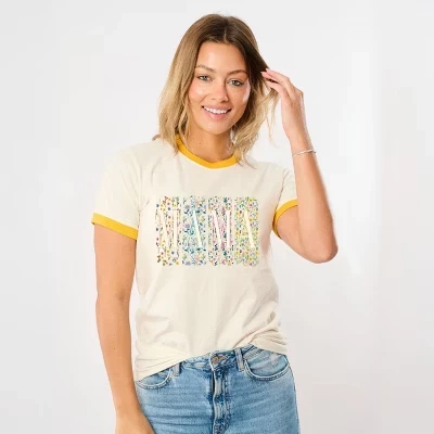 Винтажная горчичная футболка Mama Pressed Flowers Ringer