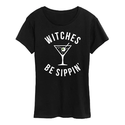 Женская футболка Witches Be Sippin с коротким рукавом и графическим принтом, черная