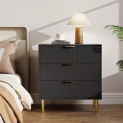 Туалетный столик для спальни Sunnyfurn с тремя выдвижными ящиками, Двухъярусный туалетный столик из массива дерева со шкафчиком для хранения, подходит для гостиной черного цвета
