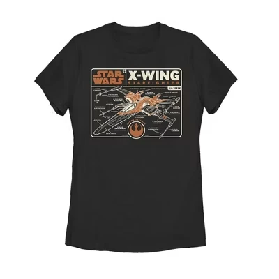 Женская футболка : The Rise of Skywalker X-Wing со схематической рамкой, черная