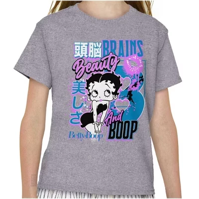Детская футболка с иероглифами Betty Boop Beauty and Brains для девочек, лицензированные футболки