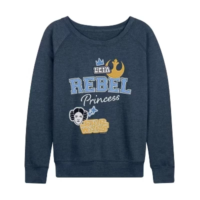 Женская рубашка с искусственными нашивками Rebel Princess, легкая французская махровая рубашка с широким вырезом и длинным рукавом, с графическим рисунком heather indigo