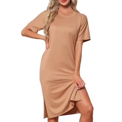 Женская ночная рубашка INSPIRE CHIC миди с разрезом, кофейная