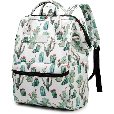 Wide-Open Laptop Backpack for 15.6 Inch - Travel & Outdoor Backpack, Floral Design. cactus（open wide）
