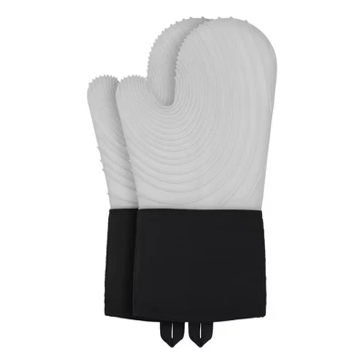 Soft Silicone and Cotton Oven Mitts Heat-Resistant Cooking Gloves Gripping for Baking, Kitchen Mitts Set of 2 gray
