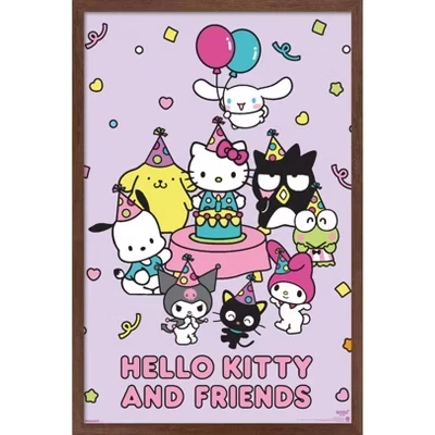 Hello Kitty и друзья: Празднование 2025 года - Настенный плакат в рамке из красного дерева