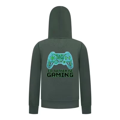 Толстовка на молнии с надписью “I'd Rather Be Gaming” – Крутая толстовка с игровым контроллером зеленого цвета