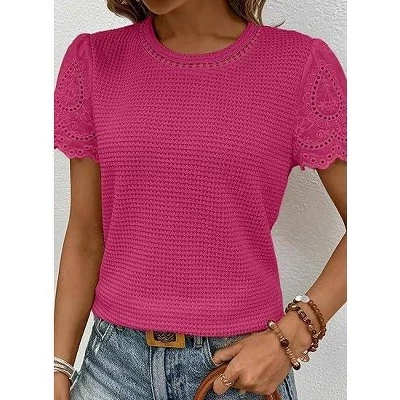 Женский топ Yesfashion вафельный с кружевом, красный
