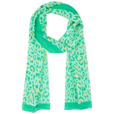 Women's Leopard Print Vintage Lightweight Silky Sunscreen Neckerchief Wrap 1 Pc green