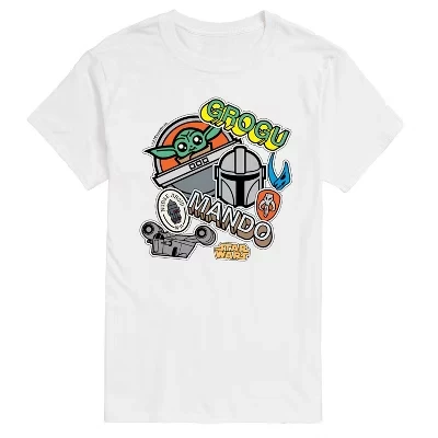 Мужская футболка с короткими рукавами и графическим рисунком The Mandalorian Mando Grogu Stickers, белая