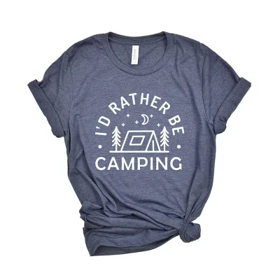 Женская футболка I'd Rather Be Camping Tent с коротким рукавом и графическим рисунком синего цвета
