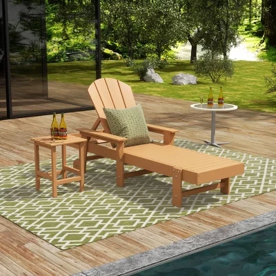 Шезлонг Malibu из 2 частей Adirondack Poly с откидывающейся спинкой с подлокотниками и колесиками из тика