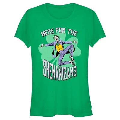 Juniors Womens Batman St. Patrick's Day Joker Here for the Shenanigans T-Shirt