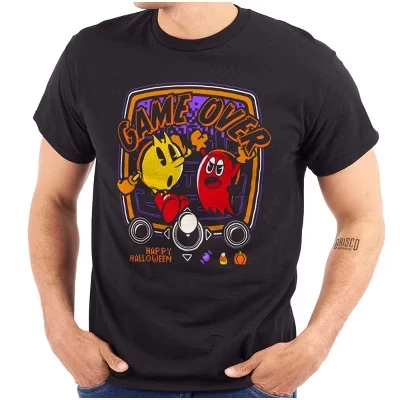 PACMAN Happy Halloween Game Over Графическая футболка для мужчин или женщин Brisco Brands черная