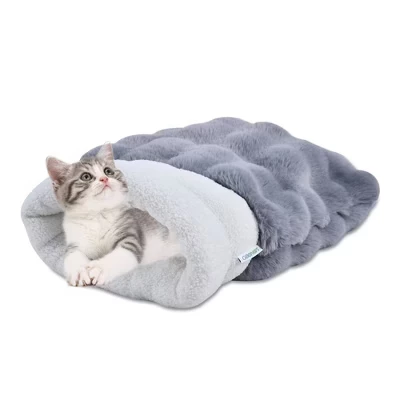 4-в-1 Cat Sack Bed Cave - Самонагревающийся спальный мешок для домашних животных для кошек и маленьких собак серого цвета