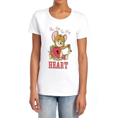Women's Tom And Jerry Valentine's Day Key To My Heart T-Shirt white