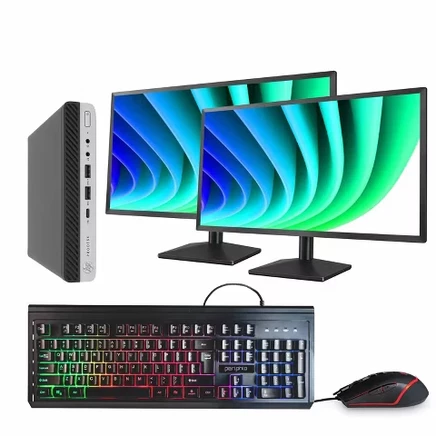 Комплект настольных компьютеров HP 600G4-Intel Core i5 8-го поколения-16 ГБ оперативной памяти DDR4-500 ГБ SSD-накопителя-Windows 11 Pro-Два 24-дюймовых монитора-Обновлен производителем