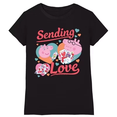 Girl's  Valentine's Day Sending Love T-Shirt black