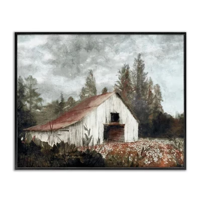 Сарай на лугу Пейзаж в рамке Giclee Art black