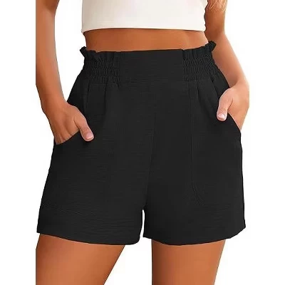 Women's Shorts Summer Casual Elastic High Waisted Wide Leg Cute Dressy Beach Shorts Vacation Beach Clothes black