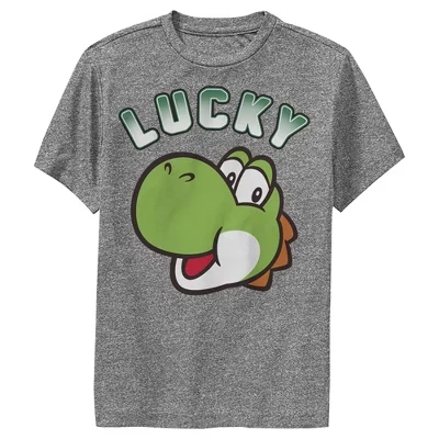 Футболка для мальчика Super Mario St. Patrick's Day Lucky Yoshi в стиле ретро с изображением угольного вереска