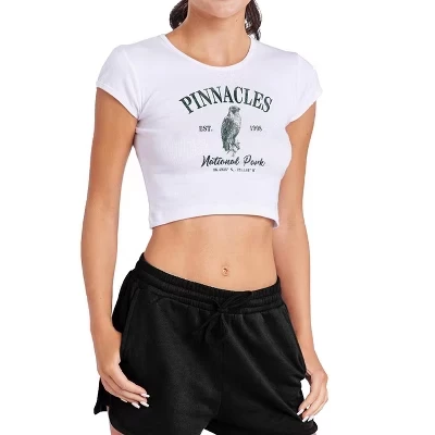 Women's Pinnacles National Park Falcon Icon Cap Sleeve Baby Rib Crop Top white