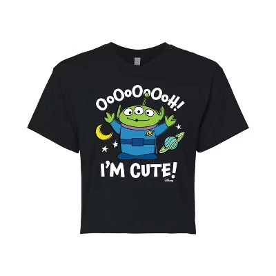 Женская укороченная футболка с рисунком Alien Ooh I'm Cute, черная