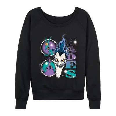 Women's -  - Hades Bootleg Lightweight French Terry Wide Neck Long Sleeve Graphic Shirt black
