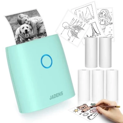 Мини–принтер для изготовления наклеек JD21 - Термопринтер Bluetooth с 5 рулонами бумаги - Производитель наклеек своими руками, подарок для детей, зеленый, без чернил и бисфенола А