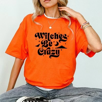 Футболка с коротким рукавом Witches Be Crazy Moon оранжевого цвета