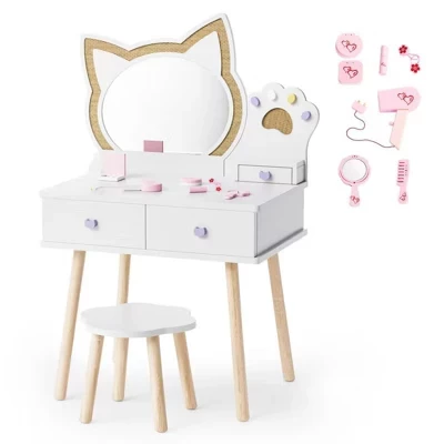 Детское трюмо Karl Home «кот» с 7 аксессуарами, белое