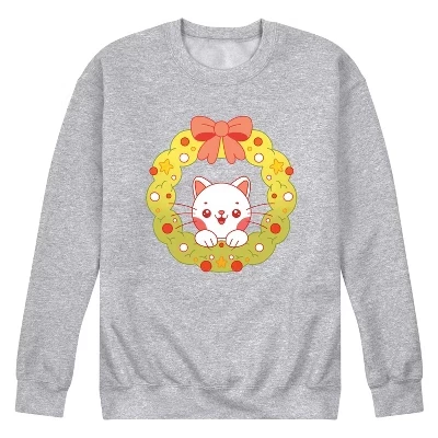Мужская флисовая толстовка Athletic heather с рисунком кота Чиби и венком из шерсти