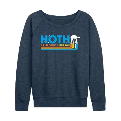 Women's -  - Hoth Horizontal Chest Hit Lightweight French Terry Wide Neck Long Sleeve Graphic Shirt heather indigo