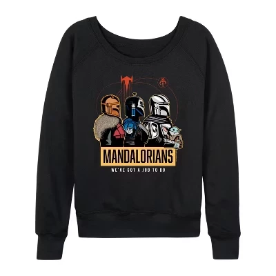 Женская - - Легкая французская махровая рубашка Mandalorian Mando Space с широким вырезом и длинным рукавом, черная с графическим рисунком
